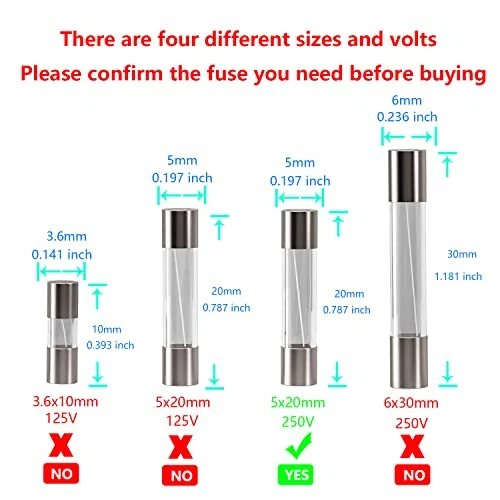 HUAREW T10AL250V 20 pièces 5x20mm fusible en verre à fusion lente 10A 250V 0.2 x 3