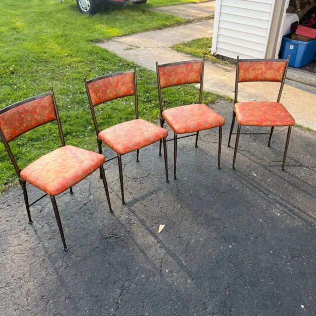 (4) Vintage Mid Century Retro Costco Floral Folding Dining Table Chairs Set of 4