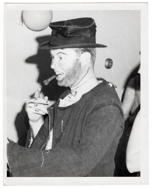WEIRD FUNNY Vtg gay int photo handsome guy young man clown smoking carnival 4009