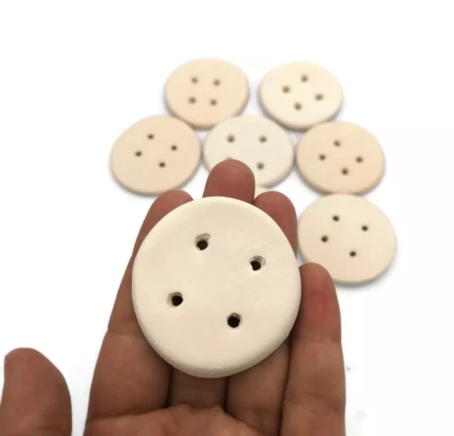Handmade Bisque Ceramic Sewing Buttons Set Ready To Paint, Large Blank Round Pin