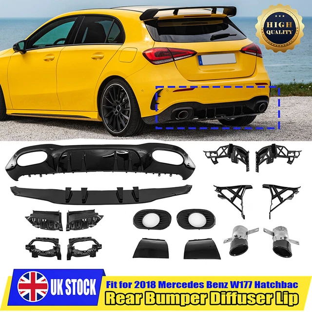 FOR MERCEDES A Class Rear Diffuser & Tailpipes W177 A35 Amg Look Gloss ...