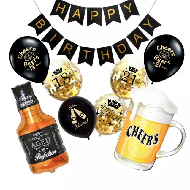 18th 21st Birthday Decorations, Birthday Banner, Cheers and Beers Party Balloons