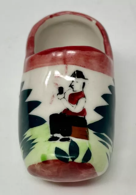 Vintage Small Ceramic Dutch Shoe, 3 1/2"  Hand Painted Man Smoking a Pipe, Japan