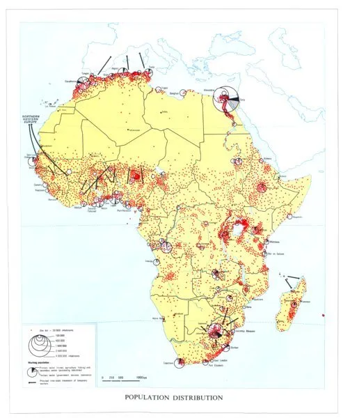 AFRICA. Population distribution 1973 old vintage map plan chart