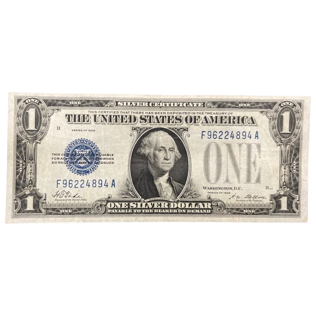 1928 $1 Funny Back Silver Dollar Certificate FR 1600 Note  FA Block 2