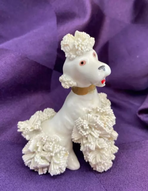 POODLE DOG Figurine SPAGHETTI  1950s White 3.25" MID CENTURY MODERN