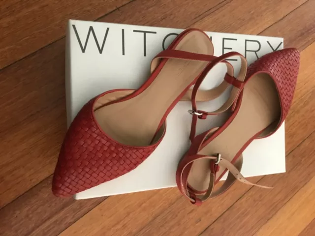 Witchery cherry red flat leather shoes size 37