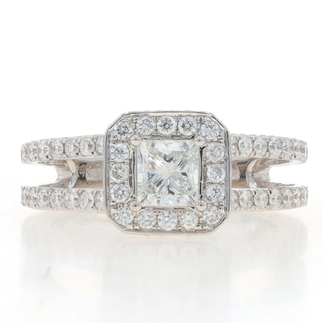 White Gold Diamond Halo Engagement Ring - 14k Princess 2.05ctw GIA Sz 6 3/4