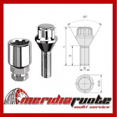 E92 392C C & E BULLONI ANTIFURTO M12X1,50 Per BMW Serie 3 Cabrio Dal 2006 Al 2012 
