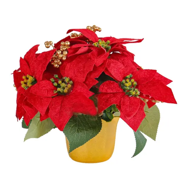 Potted Red Poinsettia Plant Christmas Artificial Red Poinsettia Plant for
