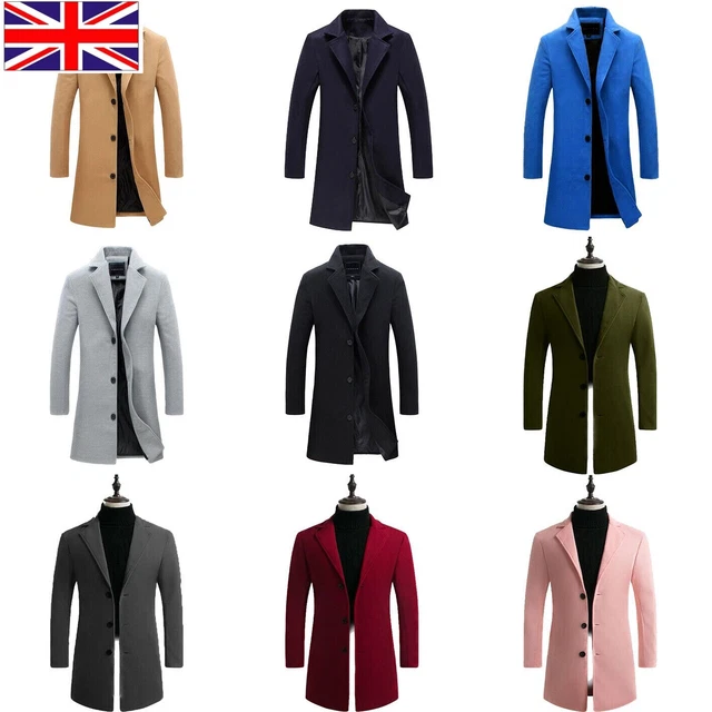 Mens Winter Warm Formal Trench Coat Long Jacket Work Tops Outwear Long Sleeve