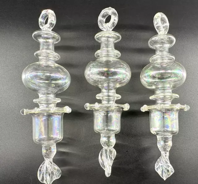 Restoration Hardware Handblown Glass Ornaments 3 Clear 6” Swirl Finial Christmas