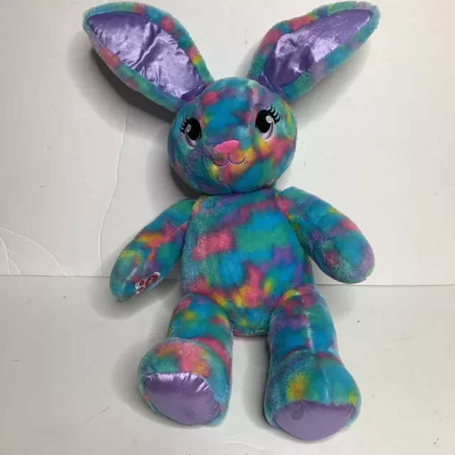 BAB Build A Bear Workshop Rainbow Bunny Plush Tie Dye Rabbit 16"