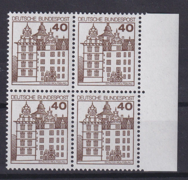 Bund 1037 mit Seitenrand rechts 4er Block Burgen+Schlösser 40 Pf postfrisch
