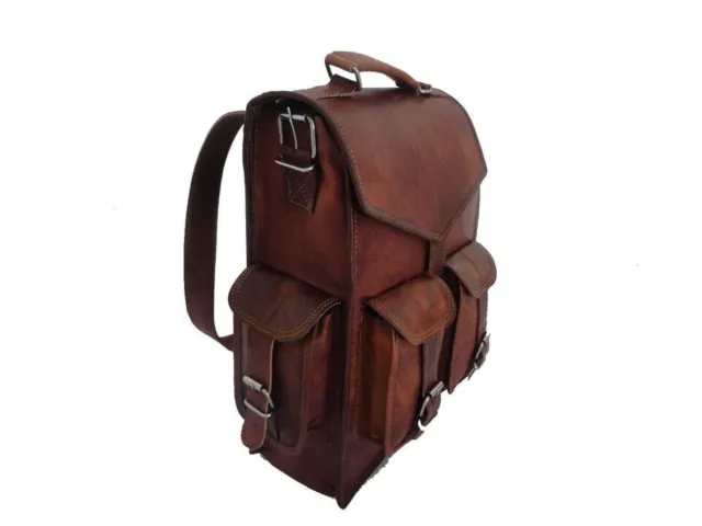Mens Genuine Leather Vintage Laptop Backpack Rucksack Messenger Bag Satchel NEW