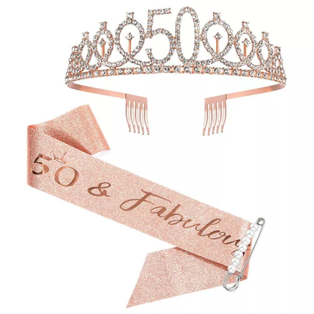 Womens 50th Birthday Sash And Tiara Rose Gold Crown 50 Fabulous Party Decoration