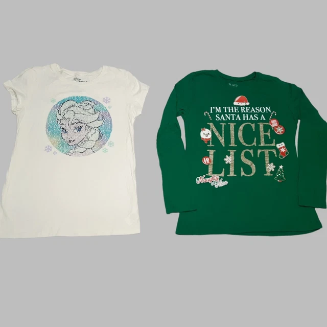 Disney Frozen Childrens Place Holiday T-Shirt Girls Size 10-12 Sequins Lot of 2