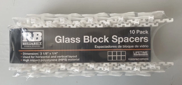 RELIABILT Glass Block Spacers 3-1/8”x1/4” 10 to a pack For Use With Mortar/Grout