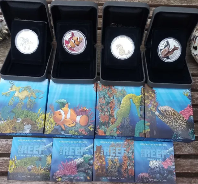 Australien 2oz Set 124g Silber 999 4x 50 Cents Sea Life sea horse clownfish u.a.