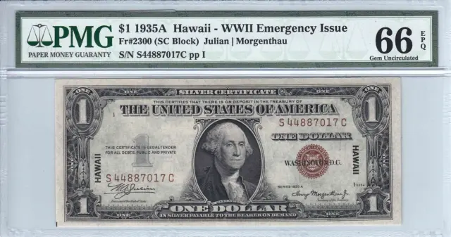1935A PMG 66 EPQ Hawaii Emergency Note Silver Certificate FR# 2300 SC Block GEM
