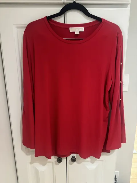 Michael Kors Womens Red Blouse Size XL Long Sleeve Slit Bell Arms EUC