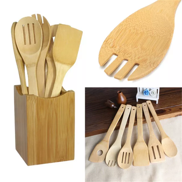 7 Piece Bamboo Cooking Utensil Set Cooking Spoons And Spatulas Kitchen Tools ✨