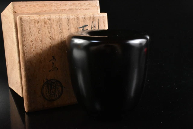 M2373: Japanese Wooden Lacquer ware TEA CADDY Natsume w/signed box Tea Ceremony