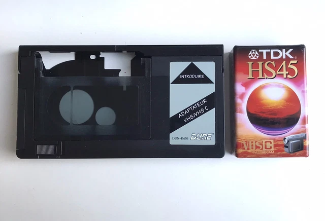 Adaptateur Cassette VHSC vers VHS + Cassette TDK VHSC HS45 neuve