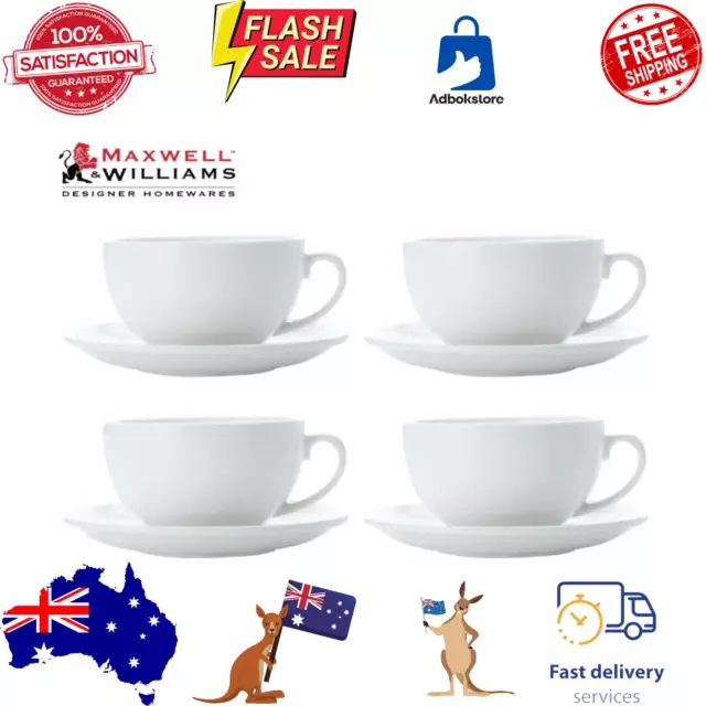 Set of 4 Maxwell & Williams Porcelain White Basics Cappuccino Cup & Saucer 320mL