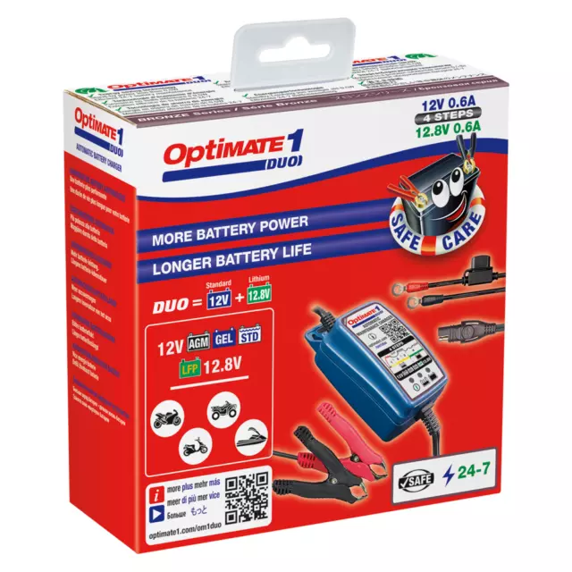 OptiMate 1 Duo Motorcycle AGM GEL STD LFP Lithium 12V Battery Charger Optimiser