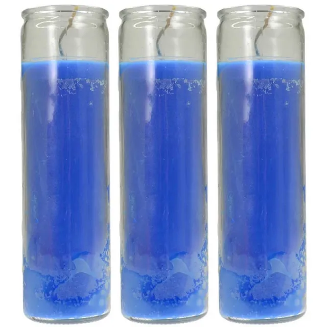 3 Blue GLASS CANDLE 5-7 DAY VELAS UNSCENTED Veladora Azul Santeria y Espiritual