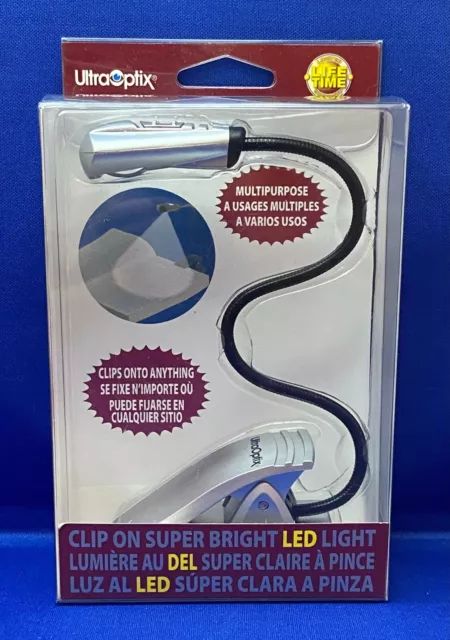 UltraOptix Super Bright Multipurpose Flex-Arm LED Clip-on Book Light New in Box