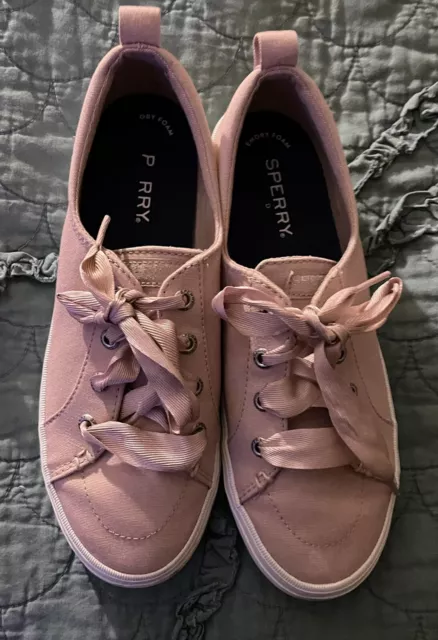 Sperry Women's Crest Vibe Satin Lace Sneaker, Rose Dust, SS 8 Worn Once, W/ Box