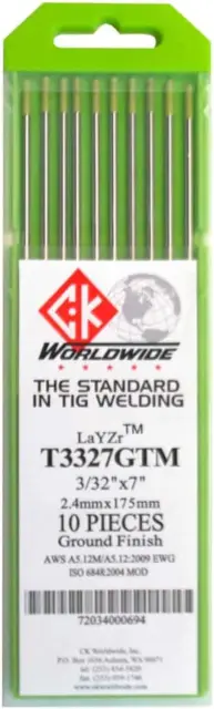 CK T3327GTM Layzr Tungsten Electrode 3/32" X 7", 10 Pack