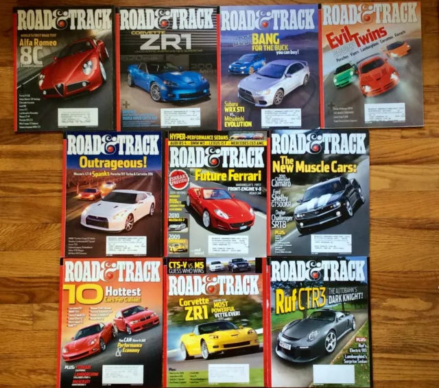 Lot of 10 2008 Road and Track Magaz Jan/Feb/Mar/Apr/May/Jun/Jul/Aug/Sept/Oct/Dec