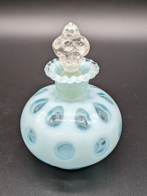 VINTAGE FENTON BLUE Opalescent Coin Dot Spot Glass Ruffled Hat