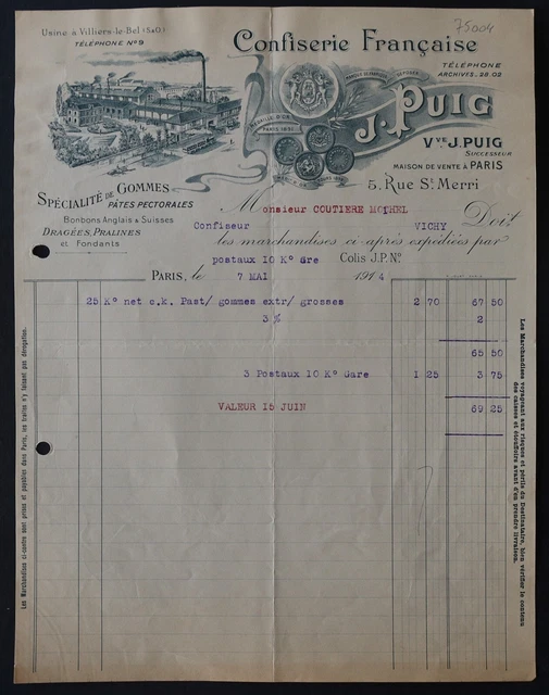 Facture Publicitaire Confiserie De La Corbeille D'Or - Paris 1927 - Bonbons Illustrés