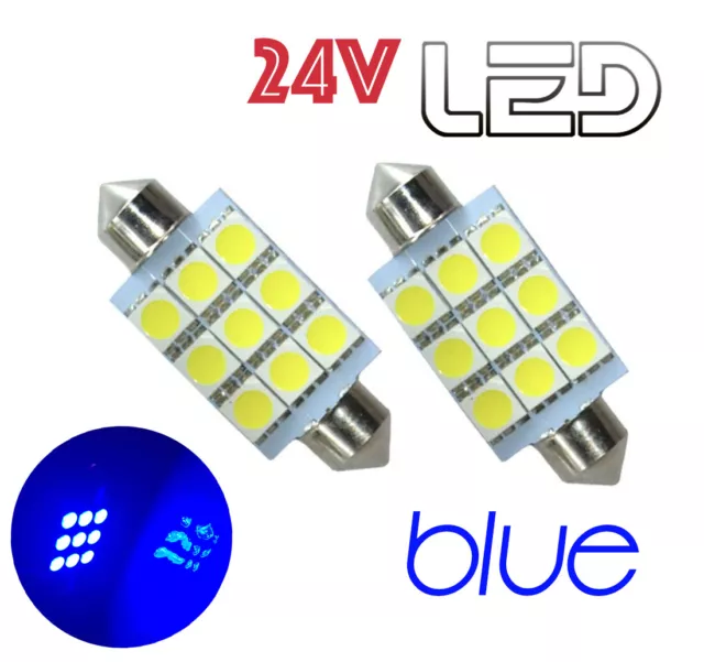 2 Ampoules 24V navettes LED Bleu 41mm C10W Camion Pour RENAULT VOLVO DAF SCANIA