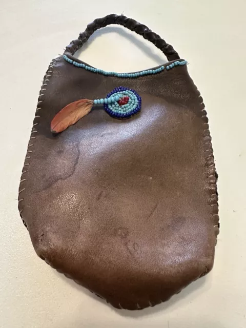 Antique Native American  Indian Beaded Leather Hide Pouch Medicine Bag