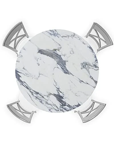 Fitted Tablecloth for Round TableLight Color Marble Abstract Striped Cracks T...
