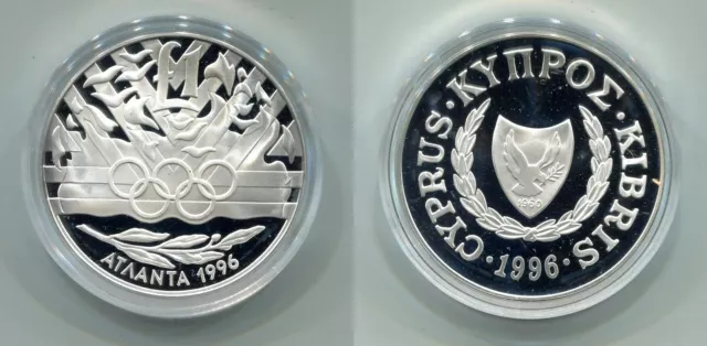 1 Pound Zypern 1996 Proof Silber "Olympiade Atlanta" im Etui mit Zertifikat