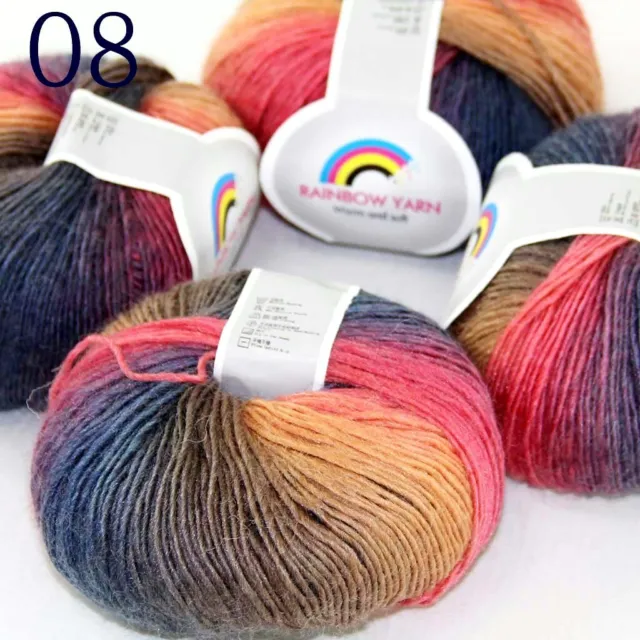 Sale 4Ballsx50gr Colorful Rainbow Rug Shawl Cashmere Wool Hand Crochet Yarn 08