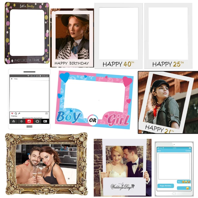 Cadre Photo Gonflable Noël 75x65 Cm + 30 Accessoires Photomaton - Décoration Fête De Noël - PVC Réutilisable
