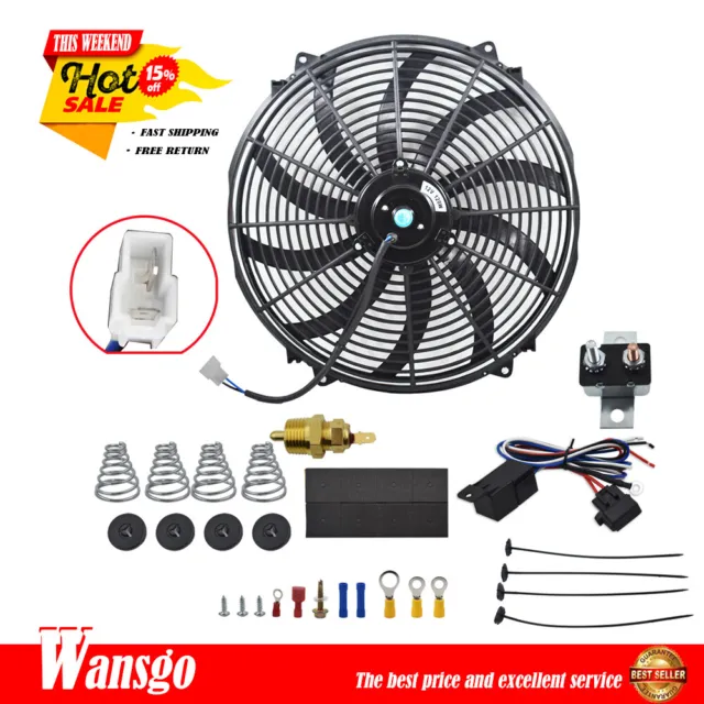 16" Electric Radiator Fan High 3000 CFM Thermostat Wiring Switch Relay Kit 12V