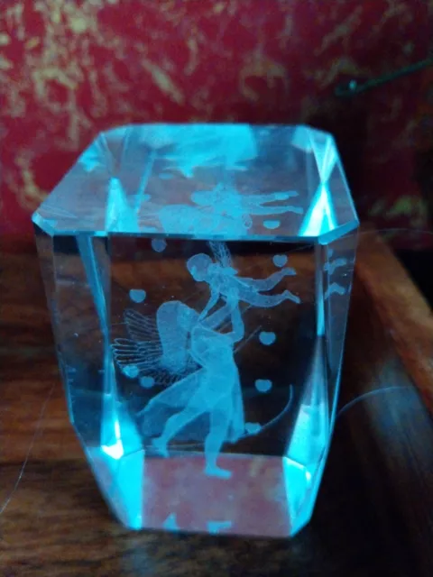 3D Laser Etched Crystal  Holographic Glass Fairy Angel Baby Heart Paperweight