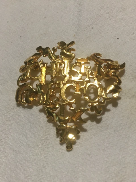 Broche Cœur Vintage Marie-Claire Paris - Dorée, Résine Et Alliage, 40x42mm
