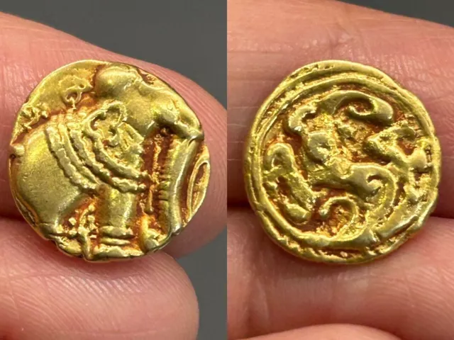 (3.22g) Ancient Gold Gangas of Talakad Elephant Pagoda 18k gold Coin Rare!!#P44