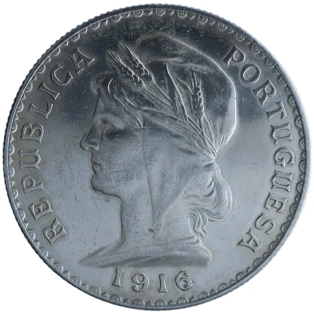 1916 Portugal Silver Crown 1 Escudo Liberty Head Excellent Condition Large Z451