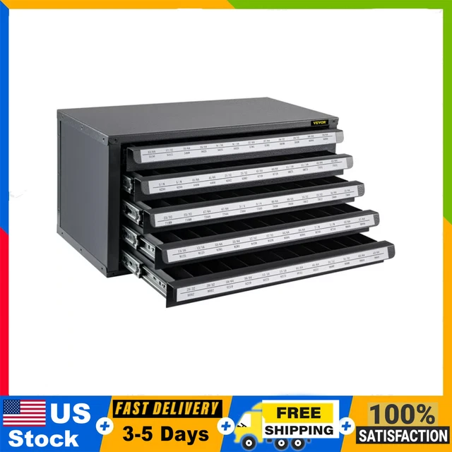 Five-Drawer Drill Bit Dispenser Cabinet 1/2" Reduced Shank 33/64"-63/64"