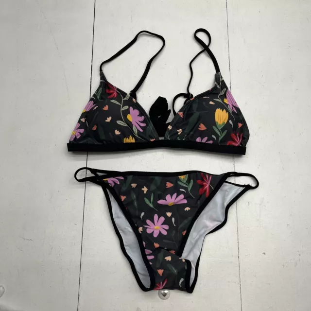 Black Floral Print 2 Piece Swimsuit Women’s Size Medium NEW